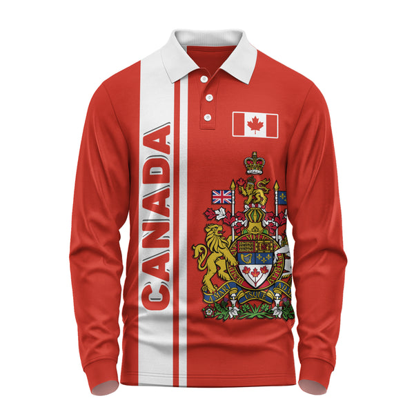 Canada Long Sleeve Polo Shirt Canada Coat Of Arms Simple Style