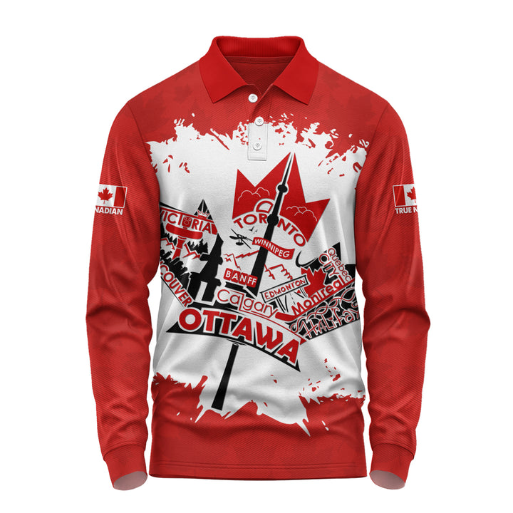 Canada Long Sleeve Polo Shirt Canada Day Maple Pride
