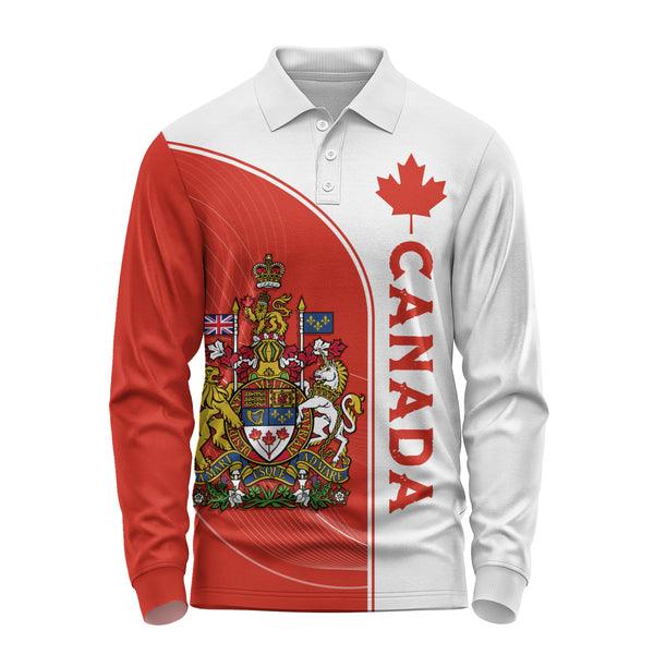 Canada Long Sleeve Polo Shirt Canadian Royal Emblem