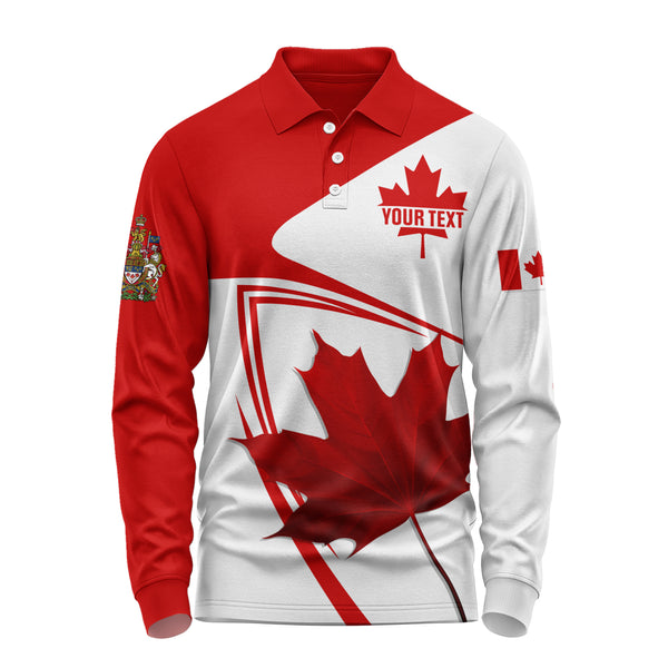 Canada Long Sleeve Polo Shirt Custom Canada Maple Leaf Red And White