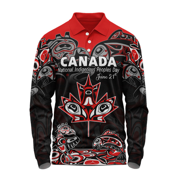 Canada Long Sleeve Polo Shirt Indigenous Peoples' Day Jun 21
