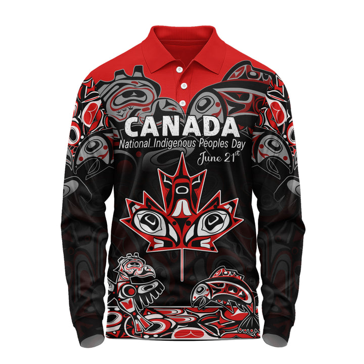 Canada Long Sleeve Polo Shirt Indigenous Peoples' Day Jun 21
