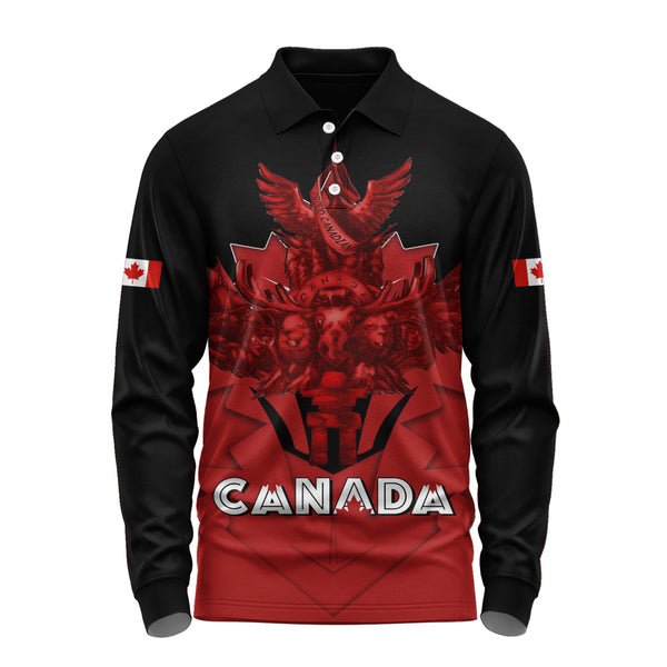 Canada Long Sleeve Polo Shirt Red Sovereign Northern Emblem
