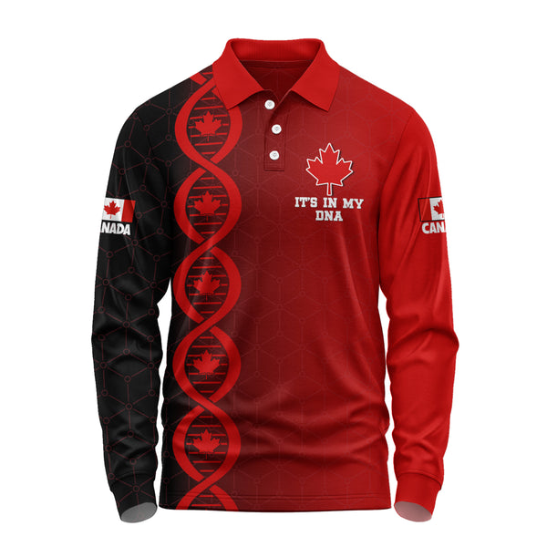 Canada Long Sleeve Polo Shirt DNA Of A True Canadian