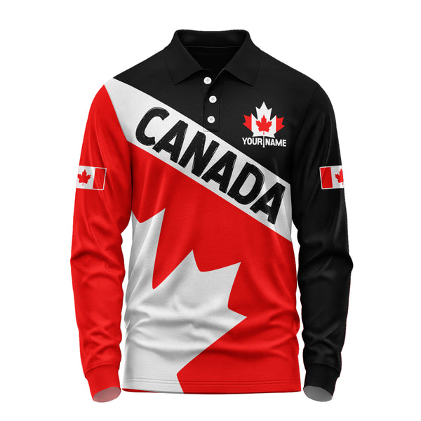 Canada Long Sleeve Polo Shirt Maple Power Stripes