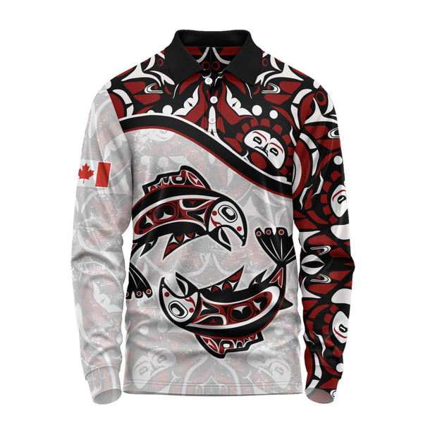Canada Long Sleeve Polo Shirt Haida Ocean Strength