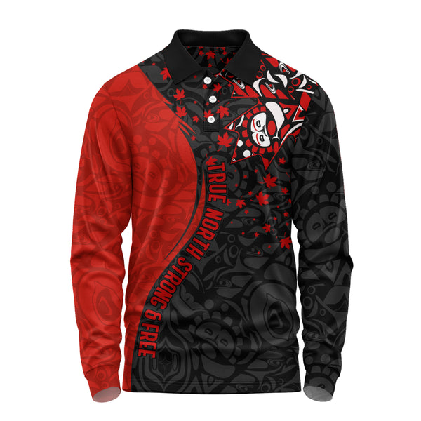 Canada Long Sleeve Polo Shirt Haida Flame Canada Proud