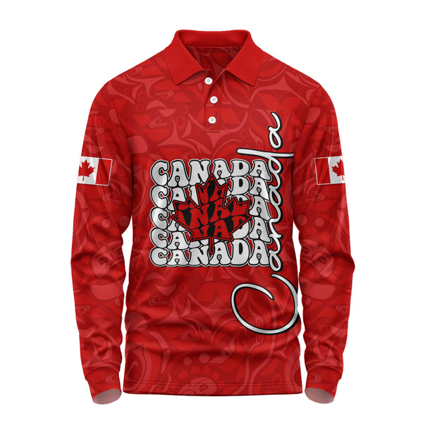 Canada Long Sleeve Polo Shirt Roots Of The North