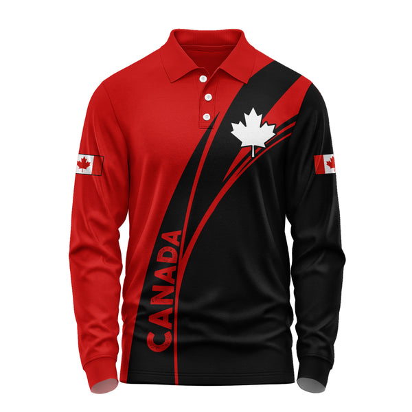 Canada Long Sleeve Polo Shirt Maple Wave Canada