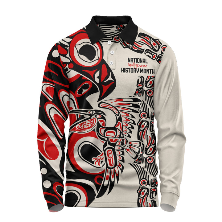 Canada Long Sleeve Polo Shirt Haida Sacred Wings History Month Edition