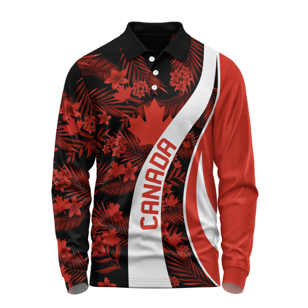 Canada Long Sleeve Polo Shirt Canada Vintage Tropical Summer Style