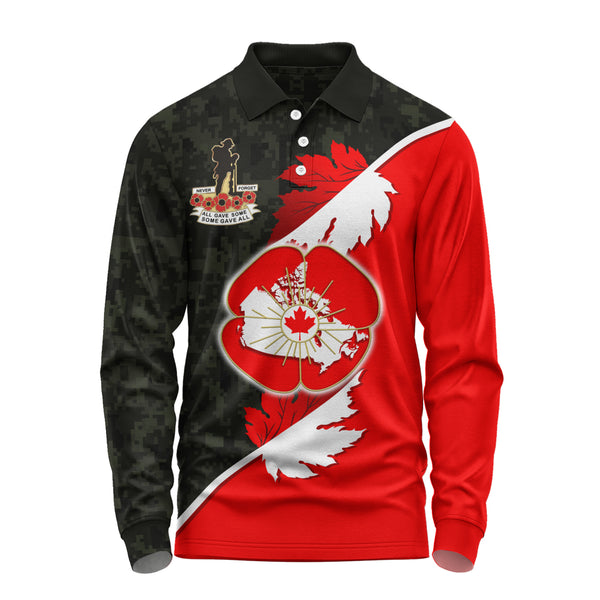 Canada Long Sleeve Polo Shirt Never Forgotten Remembrance Day Edition