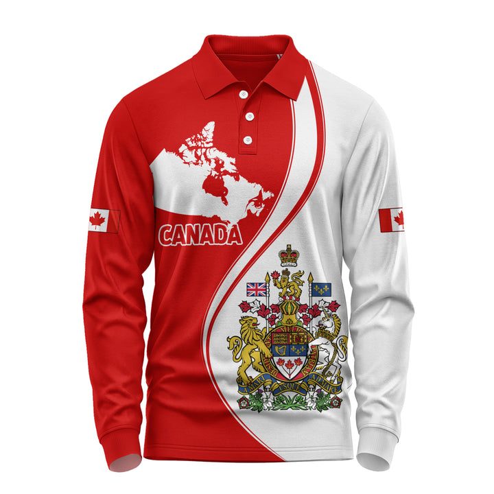 Canada Long Sleeve Polo Shirt Heritage Of the Maple Land