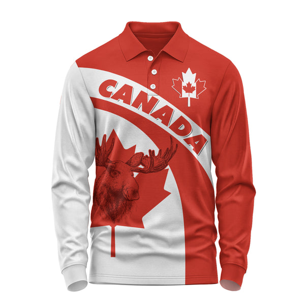 Canada Long Sleeve Polo Shirt Red And White Canadian Spirit