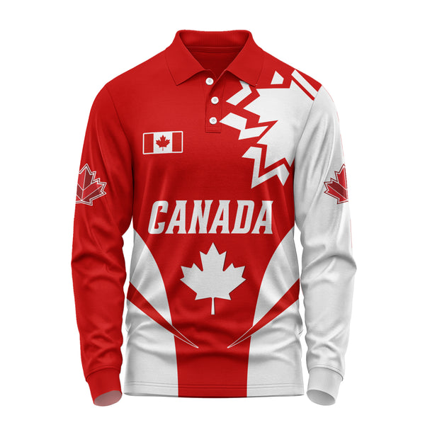 Canada Long Sleeve Polo Shirt Canada Bold Maple Surge
