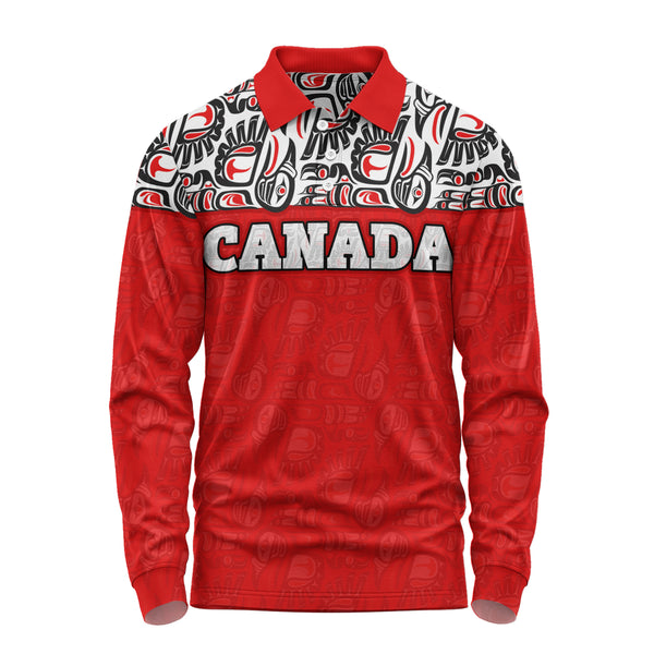 Canada Long Sleeve Polo Shirt Haida Voices Of The North