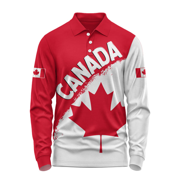 Canada Long Sleeve Polo Shirt Maple Wave True North Spirit