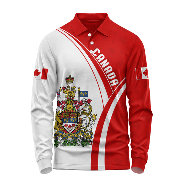 Canada Long Sleeve Polo Shirt Canada Red Maple Leafs Pattern Spirit