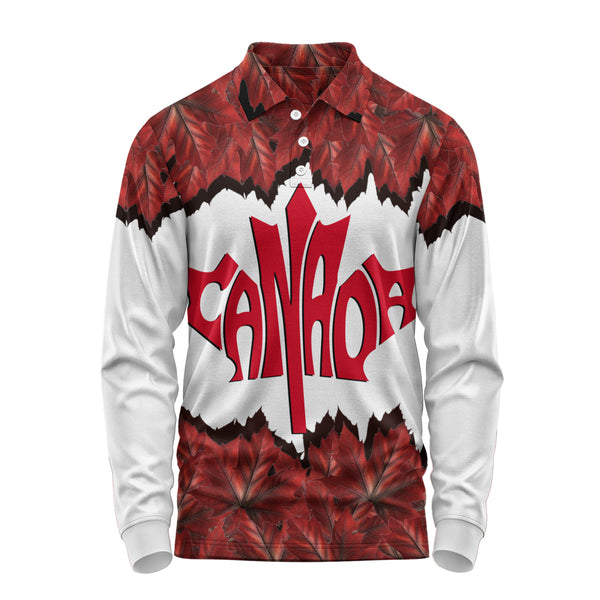 Canada Long Sleeve Polo Shirt Red Leaf Dominion