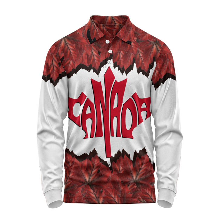 Canada Long Sleeve Polo Shirt Red Leaf Dominion