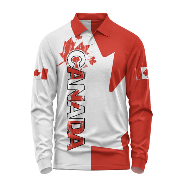 Canada Long Sleeve Polo Shirt Canada Red And White Boldness