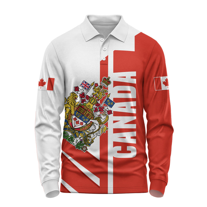 Canada Long Sleeve Polo Shirt Canada Coat Of Arms Tribute