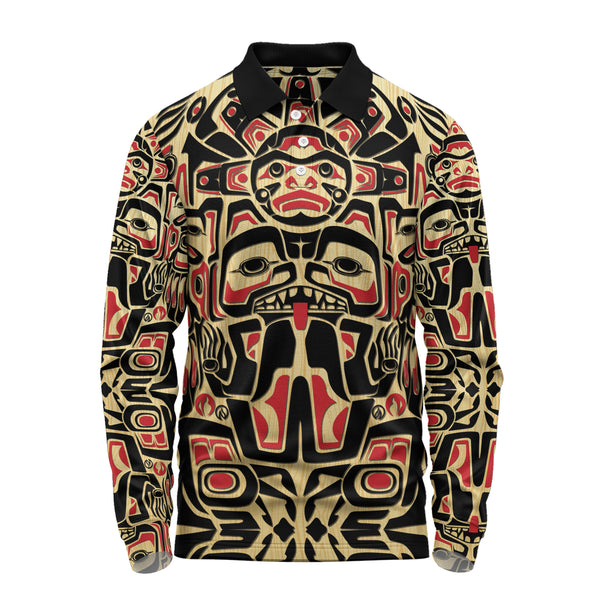 Canada Long Sleeve Polo Shirt Haida Echo Voice Of The Old North
