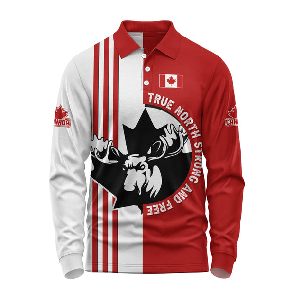 Canada Long Sleeve Polo Shirt Born North Wild And Proud