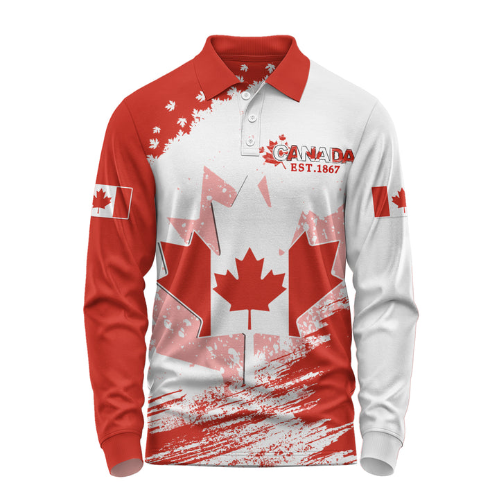 Canada Long Sleeve Polo Shirt Maple Born Canada Made