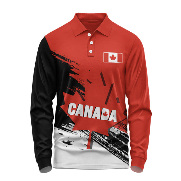 Canada Long Sleeve Polo Shirt Canada Maple Crest Honor