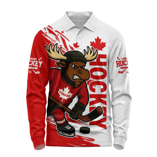 Canada Long Sleeve Polo Shirt Canada Hat Trick Classic