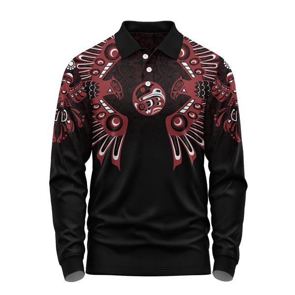 Canada Long Sleeve Polo Shirt Haida Echo Of The Wild North