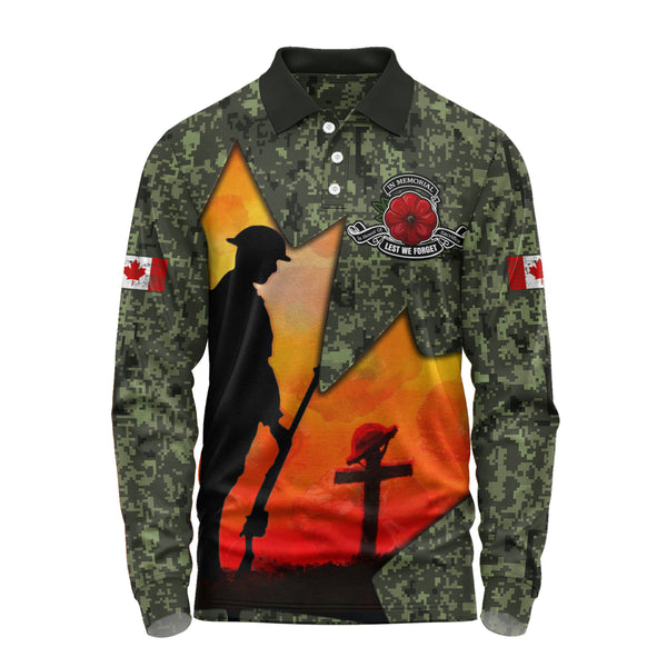 Canada Long Sleeve Polo Shirt Remembrance Day Honoring The Brave