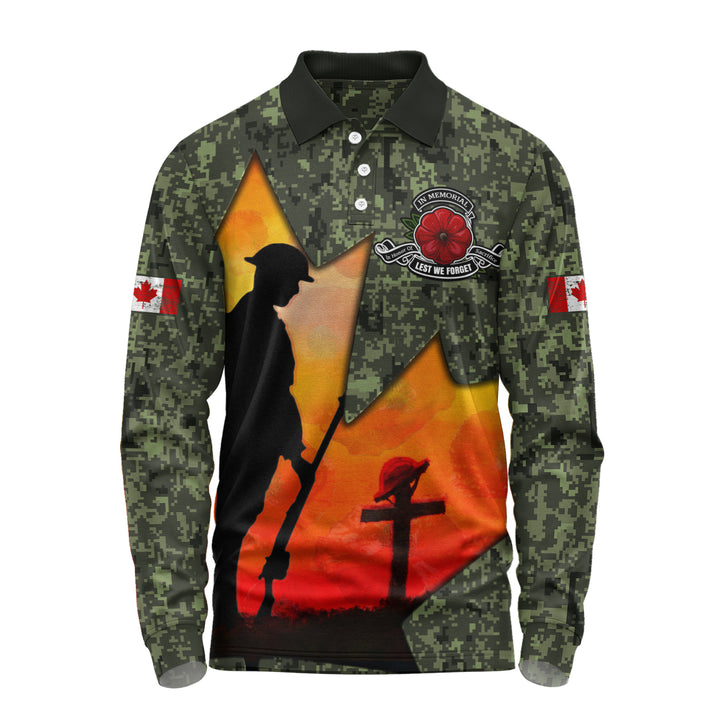 Canada Long Sleeve Polo Shirt Remembrance Day Honoring The Brave