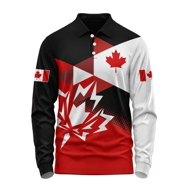 Canada Long Sleeve Polo Shirt Canada Maple Streetwear Graphic Style