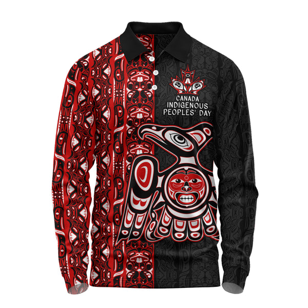 Canada Long Sleeve Polo Shirt Haida Indigenous Spirit Canada Edition