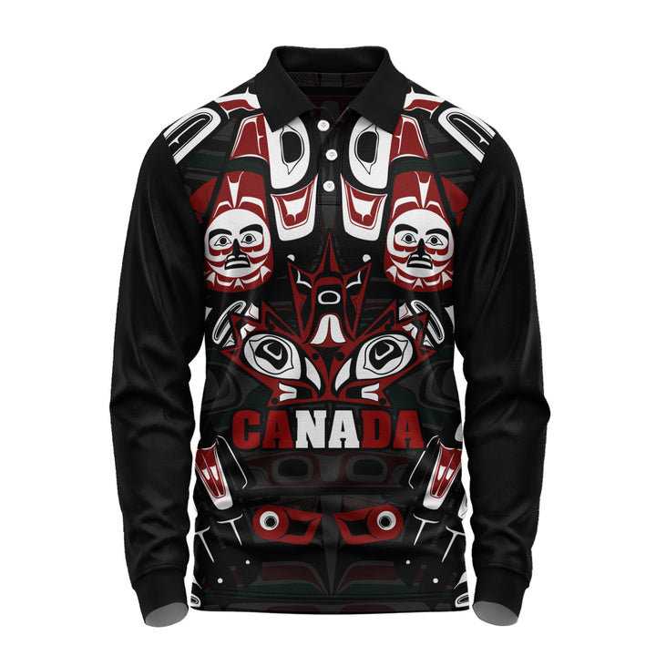 Canada Long Sleeve Polo Shirt Haida Heritage Maple