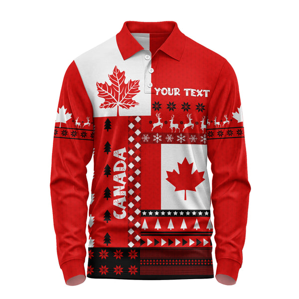 Canada Long Sleeve Polo Shirt Nordic Maple Christmas Spirit