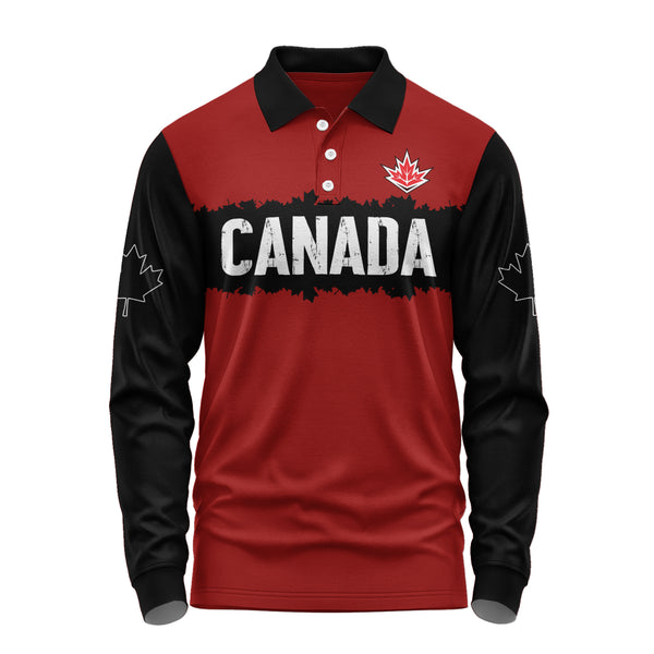 Canada Long Sleeve Polo Shirt Red & Black True North