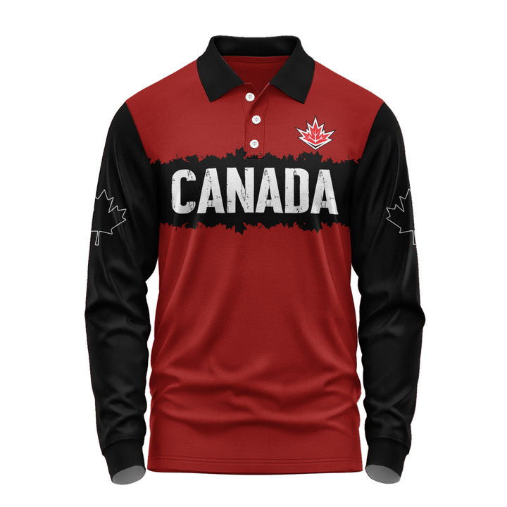 Canada Long Sleeve Polo Shirt Red & Black True North