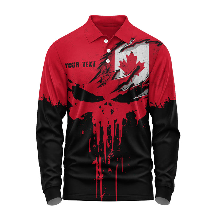 Canada Long Sleeve Polo Shirt Maple Skull Fearless North
