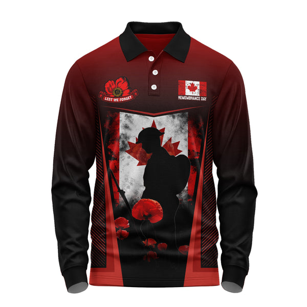 Canada Long Sleeve Polo Shirt Remembrance Day Heroes Of The Maple Leaf
