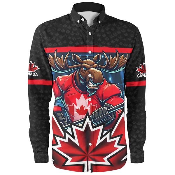 Canada Long Sleeve Shirt Maple Moose Hockey Warrior