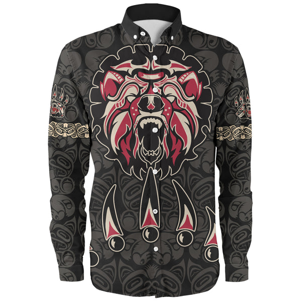 Canada Long Sleeve Shirt Haida Tribal Roaring Bear