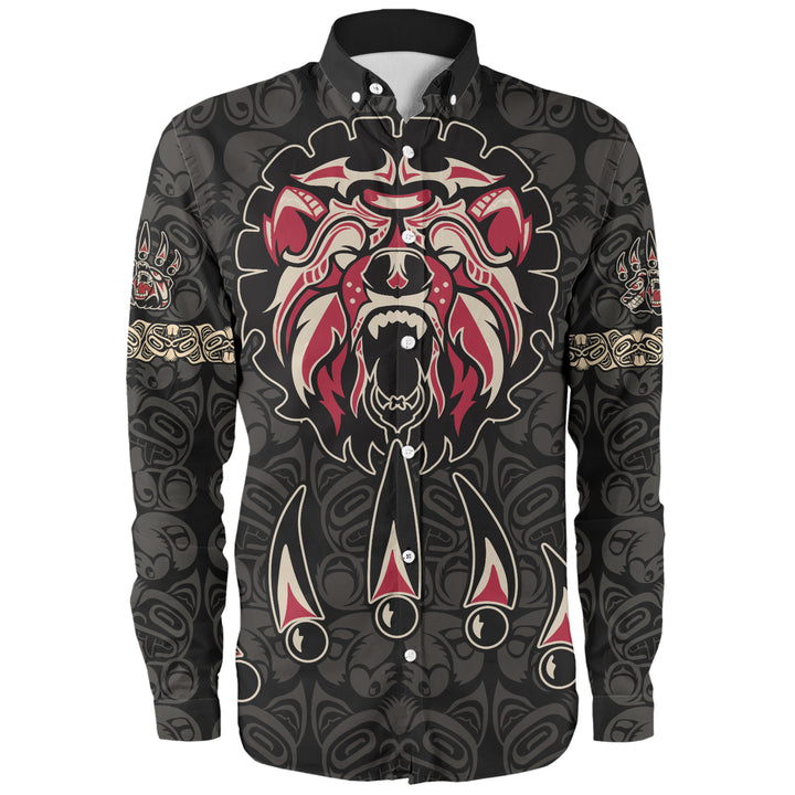 Canada Long Sleeve Shirt Haida Tribal Roaring Bear