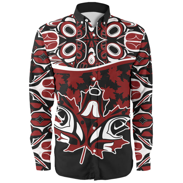 Canada Long Sleeve Shirt Haida Echo Red Leaf Pride
