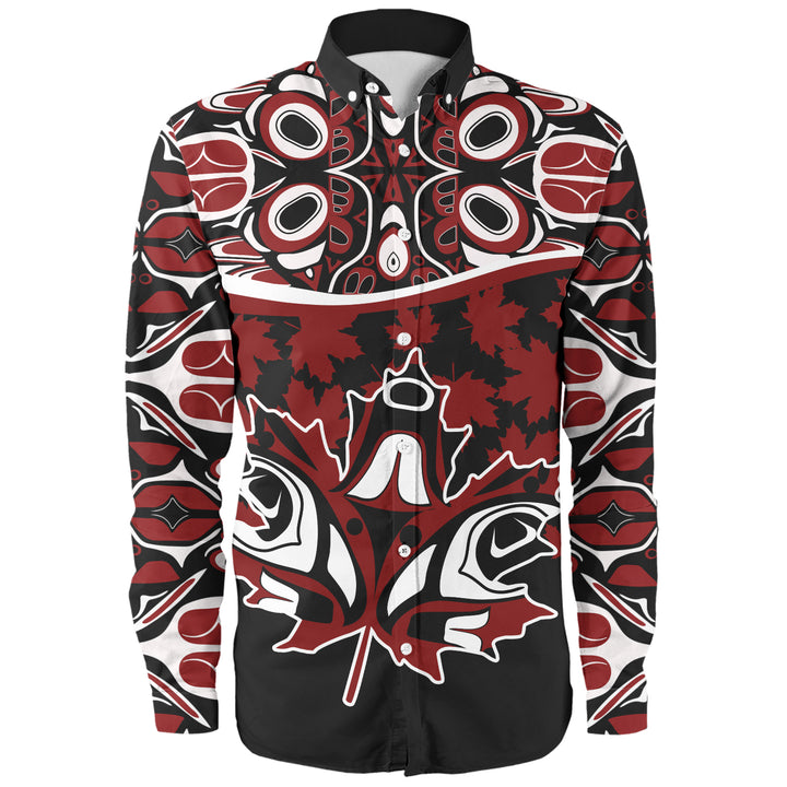 Canada Long Sleeve Shirt Haida Echo Red Leaf Pride
