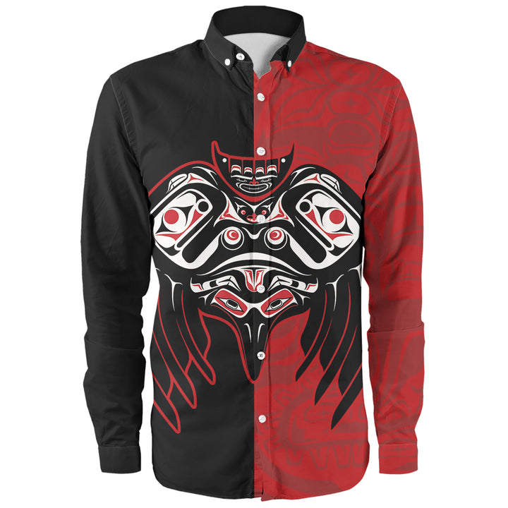 Canada Long Sleeve Shirt Red And Black Haida Raven Guardian
