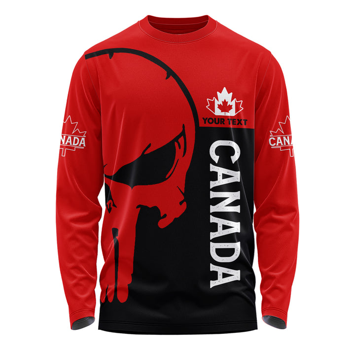 Canada Long Sleeve T-Shirt Custom Crimson Skull Canada