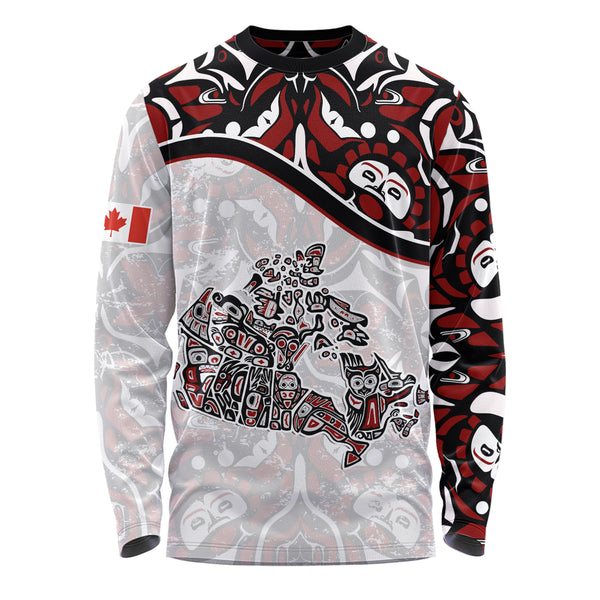 Canada Long Sleeve T-Shirt The True North Totem Map Haida Edition